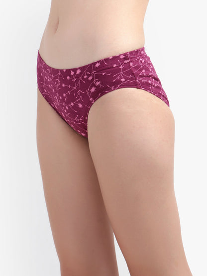 Assorted Printed Wine Cotton Women Panty